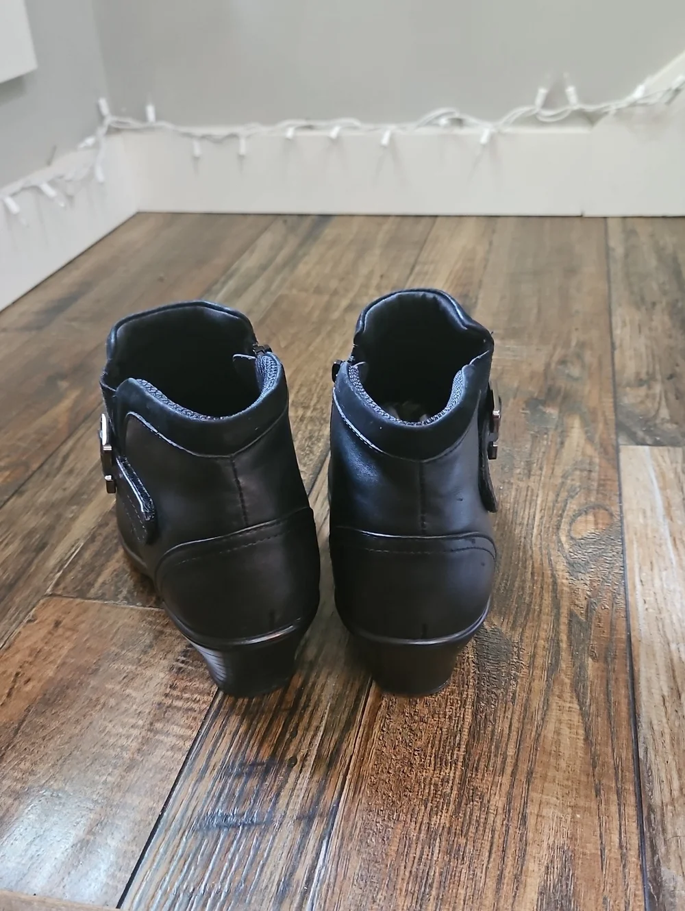 New Orthofeet Bioheels Comfortable Women Black Leather Ankle Boot Buckle 9.5 W